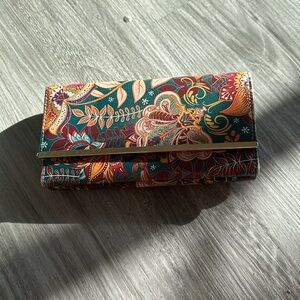 No brand floral flowing colorful snap wallet with ID slots